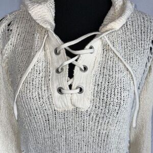 Scotch & Soda Lace Up Ivory Open Knit Relax Fit Hooded Sweater Women’s Size XS